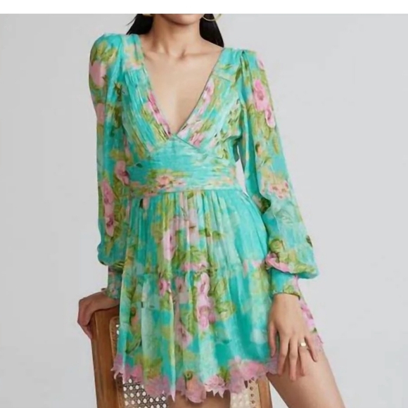 HEMANT & NANDITA Dresses & Skirts - Hemant & Nandita Teal Floral Mini Dress – NWT